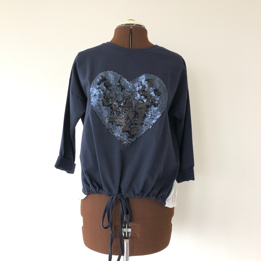 Sweatshirt Inspired Top with Sequin Heart
